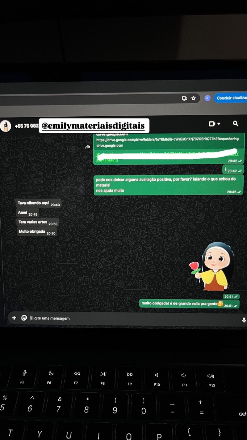 Print de conversa no WhatsApp: cliente diz que amou, que tem várias artes e agradece